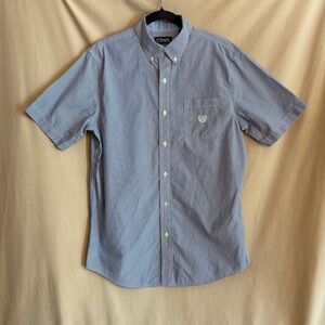 Chaps Men’s M Easy Care Navy/White Striped Casual Short Sleeve Shirt